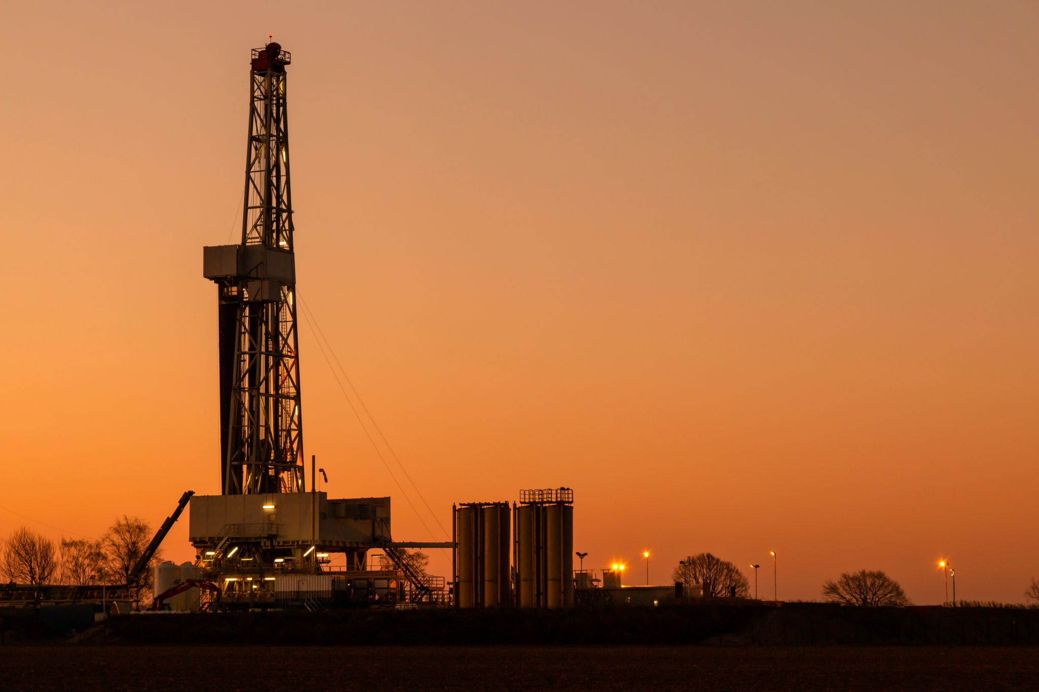 Land rig at sunset